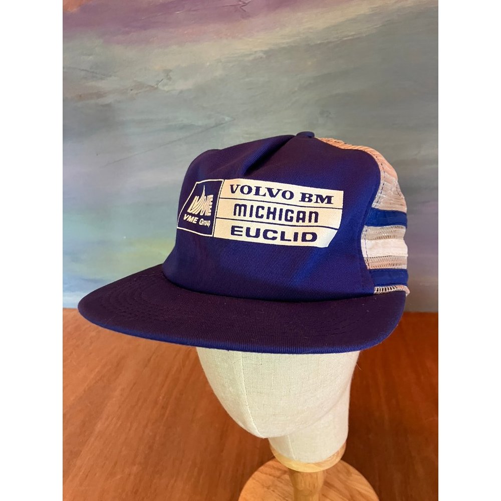 80s Vintage Volvo Construction Equipment Trucker Hat Three Stripe VME Cap